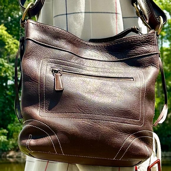 COACH Chelsea Laced Fringe.Duffle Distressed Pebble Leather Chestnut Brown 10399 - Picture 2 of 16